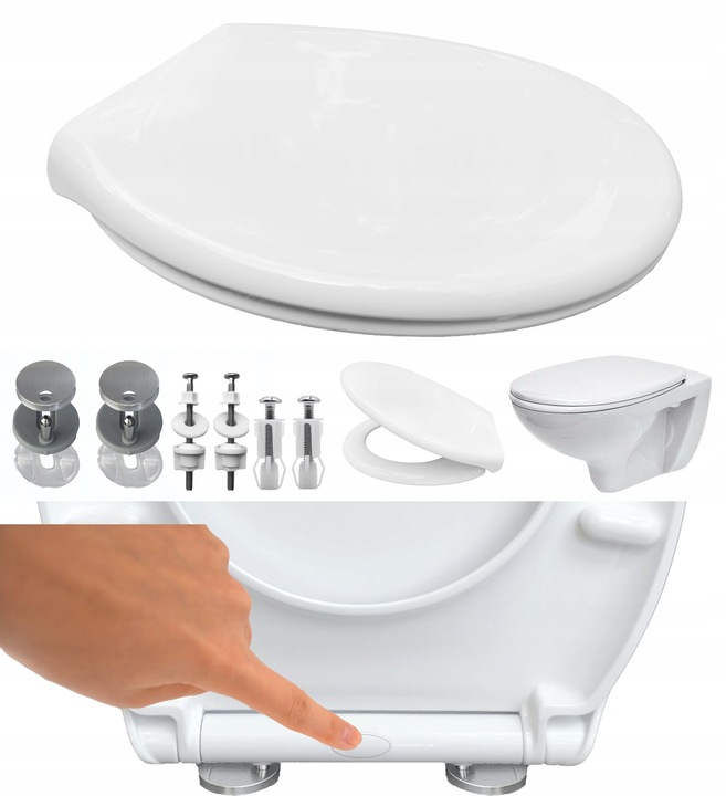 Deska sedesowa wolnoopadająca wypinana UNIWERSALNA owalna WC kołki + śruby