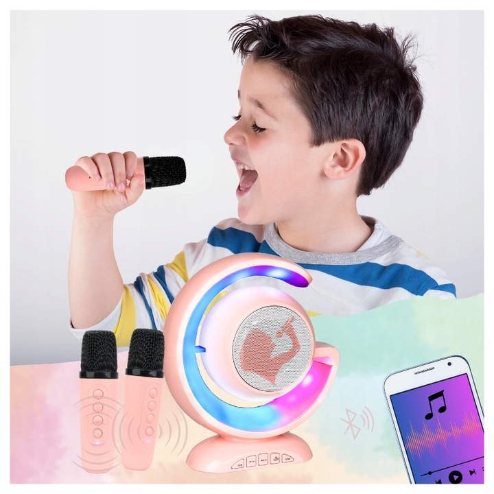 BEZPRZEWODOWY ZESTAW DO KARAOKE DLA DZIECI BLUETOOTH GŁOŚNIK + 2 MIKROFONY