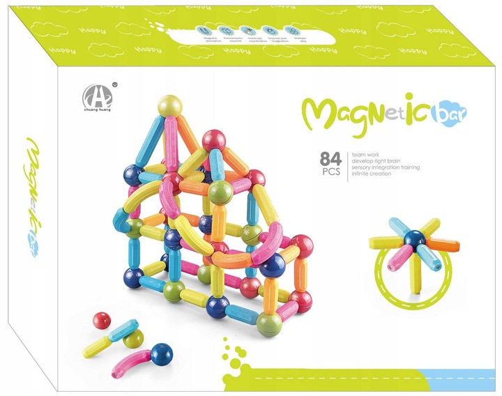 KLOCKI MAGNETYCZNE EDUKACYJNE DUŻE 84 ELEMENTY KONSTRUKCYJNE ZESTAW