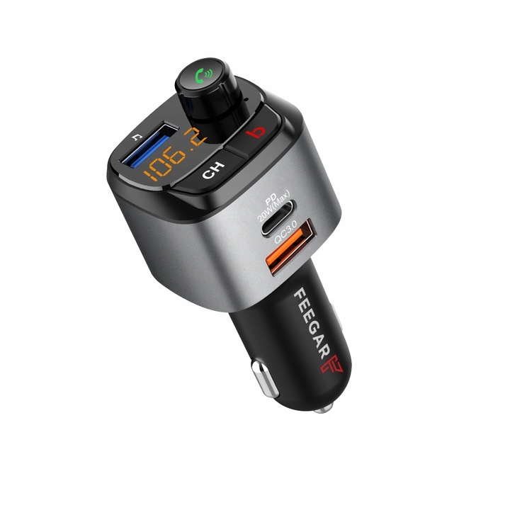 Transmiter FM Bluetooth BT Feegar Szybka Ładowarka QC 3.0 PD MP3 Audio USB