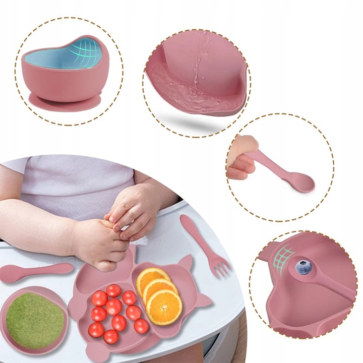 ZESTAW DO KARMIENIA NACZYŃ SILIKONOWE TALERZYK DLA NIEMOWLĄT Z PRZYSSAWKĄ