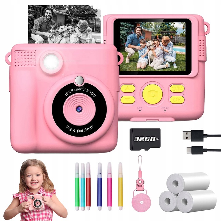 APARAT NATYCHMIASTOWY DLA DZIECI DZIECKA Z KARTA 32GB + KOLOROWYMI PISAKAMI