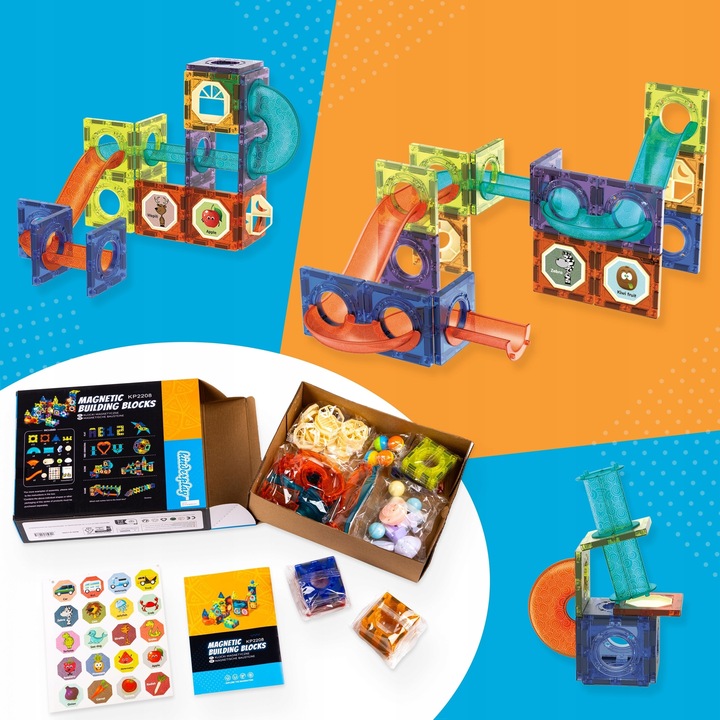 KLOCKI MAGNETYCZNE KONSTRUKCYJNE ŚWIECĄCY TOR PANELE 75 elementów