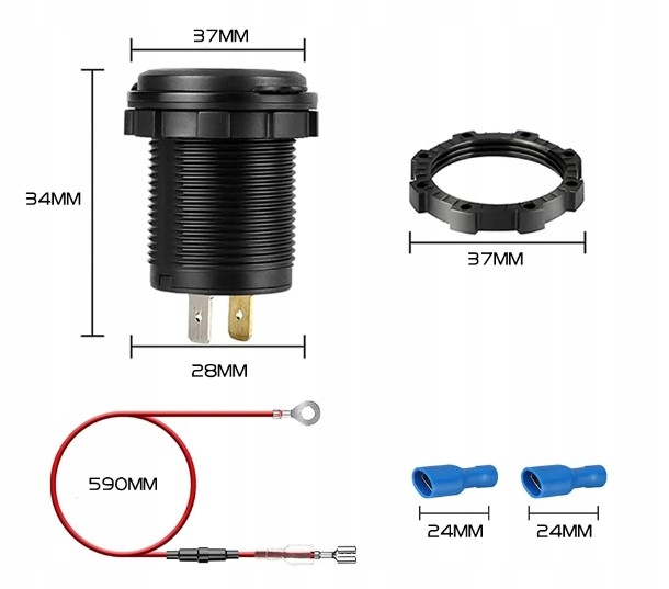 ŁADOWARKA SAMOCHODOWA USB QC3.0 + PD USB C WOLTOMIERZ PRZYCISK ON/OFF