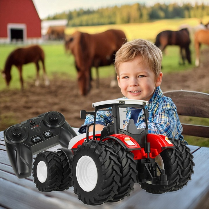 TRAKTOR ZDALNIE STEROWANY RC CIĄGNIK Z ROZSIEWACZEM NAWOZÓW PILOT ŚWIATŁA