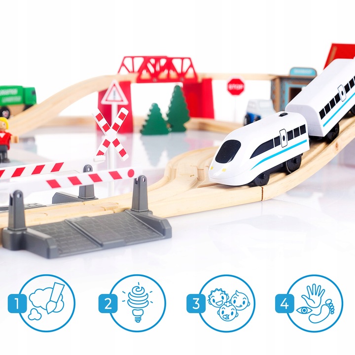 KOLEJKA DREWNIANA TOR WAGONY POCIĄG NA BATERIE DLA DZIECI PREZENT