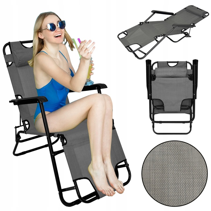 ROZKŁADANY LEŻAK ŁÓŻKO POLOWE TURYSTYCZNE SKŁADANE RIVIERA II JASNY SZARY