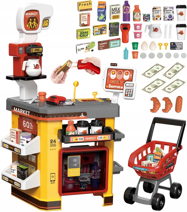 SUPERMARKET SKLEP dla Dzieci PARA Lodówka WIFI KOSZYK OBROTOWA KASA MATADI