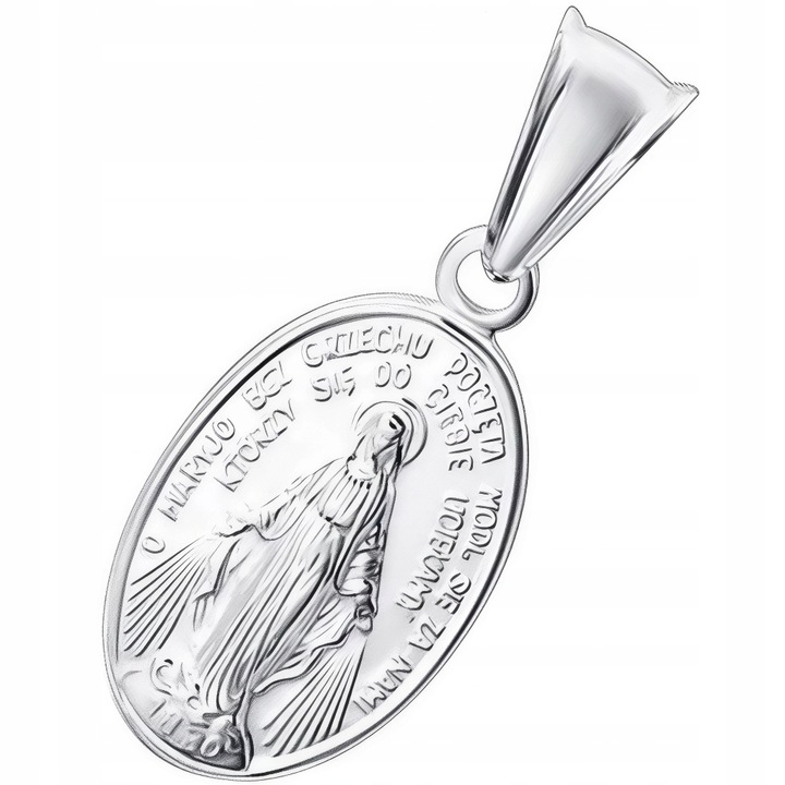 Srebrny łańcuszek 50 cm medalik Cudowny Matka Boska prezent komunia chrzest