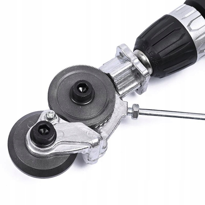 PRZYSTAWKA NA WIERTARKĘ KOŃCÓWKA DO CIĘCIA BLACHY METALU ADAPTER NAKŁADKA