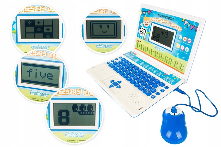 KINDERPLAY LAPTOP DLA DZIECI EDUKACYJNY DO NAUKI LITEREK LICZENIA 120 OPCJI