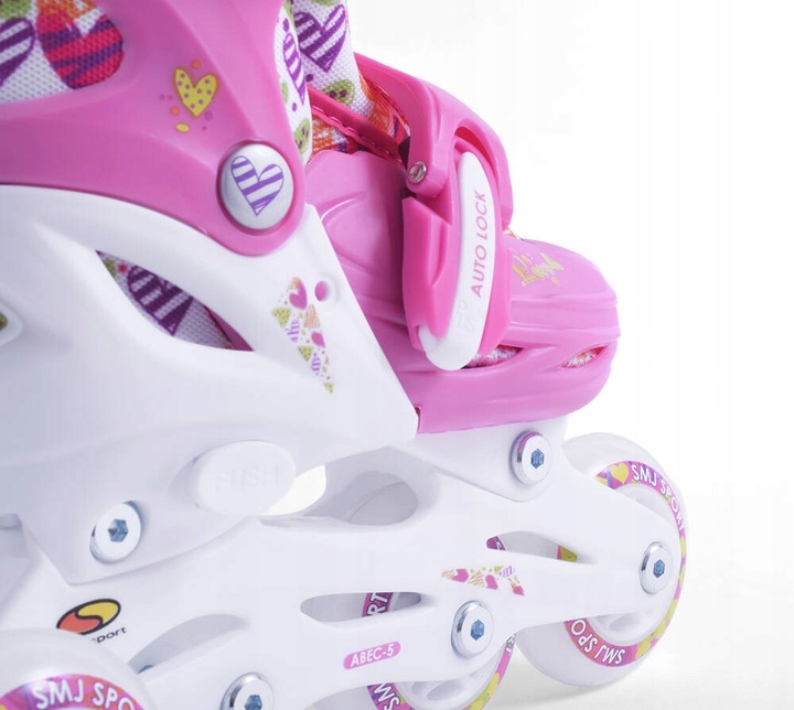 Bezpieczne łyżworolki 2w1 rolki wrotki z regulacją kauczukowe 26-29 Hearts