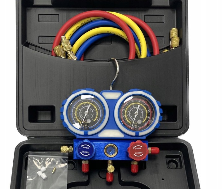 Zestaw manometrów R32 R410 R134a walizka przewody