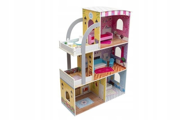 DREWNIANY DOMEK DLA LALEK WILLA MEBELKI W ZESTAWIE