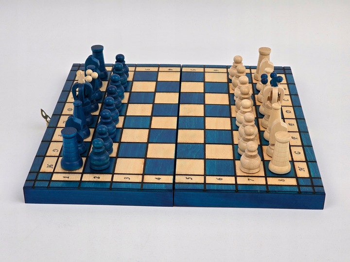TURKUSOWE Szachy drewniane Królewskie 31x31 we wkładce PRODUCENT