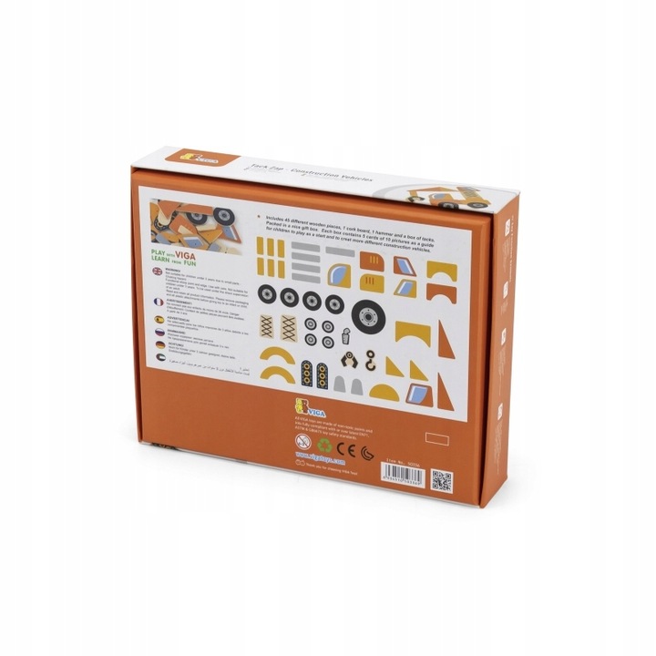 Drewniana Przybijanka Pojazdy budowlane 45 elementów Montessori VIGA