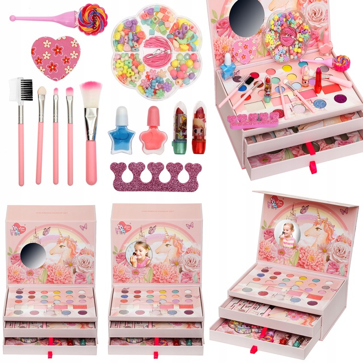 ZESTAW KOSMETYKÓW DO MAKIJAŻU MAKE UP KUFEREK NA KOSMETYKI CIENIE LAKIERY