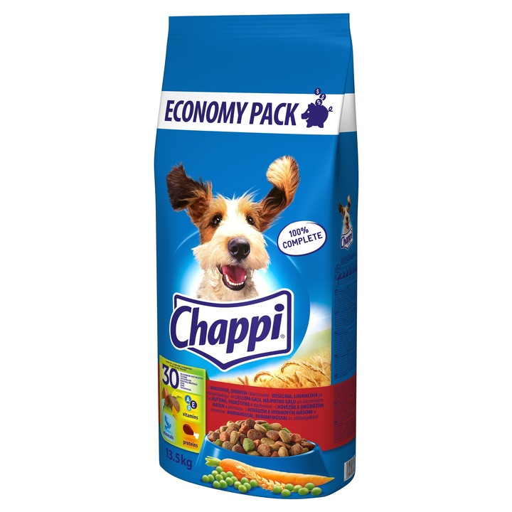 SUCHA KARMA CHAPPI 13,5KG DLA DOROSŁYCH PSÓW Z WOŁOWINĄ DROBIEM I WARZYWAMI