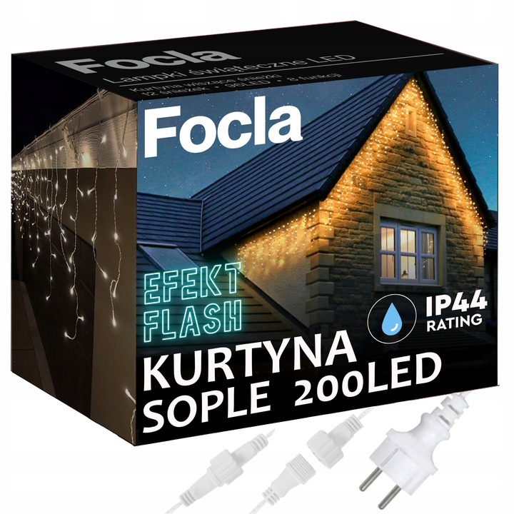 LAMPKI SOPLE ZEWNĘTRZNE 200LED IP44 ŚWIATŁO STAŁE + FLASH - BIAŁE CIEPŁE 8m