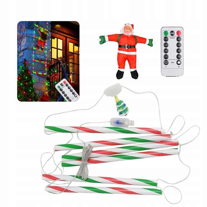 ŚWIĄTECZNE LAMPKI LED DRABINKA ŚWIĘTEGO MIKOŁAJA 8 TRYBÓW 75 CM PILOT USB
