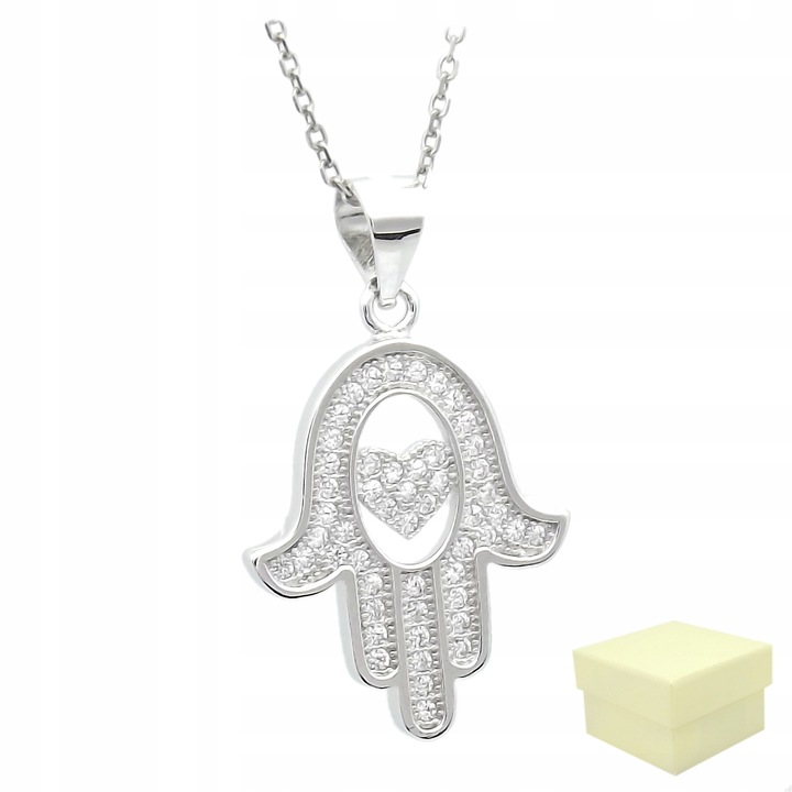 Srebrny Naszyjnik Damski 925 Wisiorek Łańcuch Dłoń Ręka Fatimy Hamsa Amulet