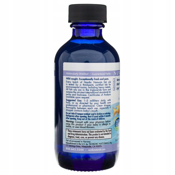 Nordic Naturals Babys DHA Omega 3 Tran Dla Dzieci Wygodny Zakraplacz 60ml