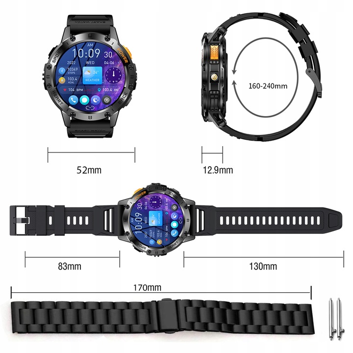 Zegarek Męski Smartwatch AMOLED IP68 530mAh Pomiary Rozmowy SMS Latarka PL