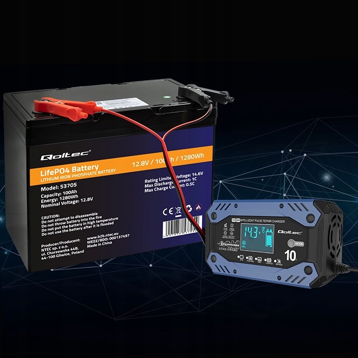 Prostownik ładowarka do akumulatorów LIFEPO4 z funkcją naprawy 12-24V 10A