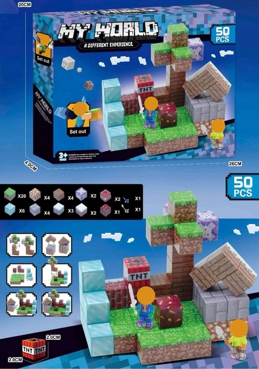 Magnetyczne klocki 50 elementów - kompatybilne z Minecraft | Dla dzieci 3+