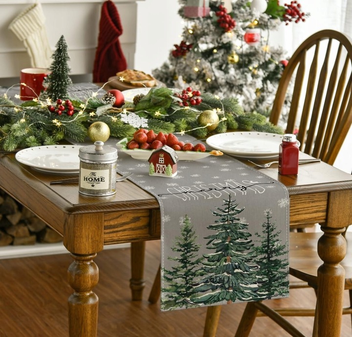 Bieżnik Świąteczny Szary 40x300 cm Dekoracja Stołu na Boże Narodzenie