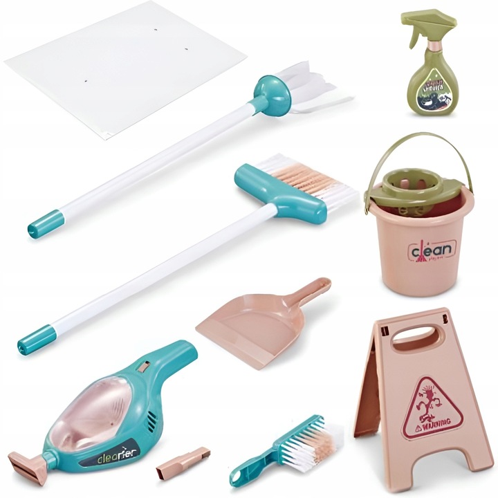 Zestaw do Sprzątania Czyszczenia dla Dzieci Wózek Mop Odkurzacz Miotła 16el