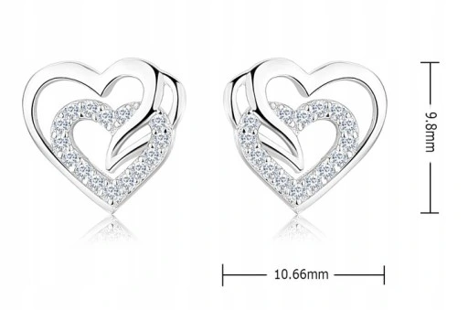 SREBRNE KOLCZYKI 925 WKRĘTKI SERCA DLA KOBIETY, KOLCZYKI SZTYFTY SREBRO 925