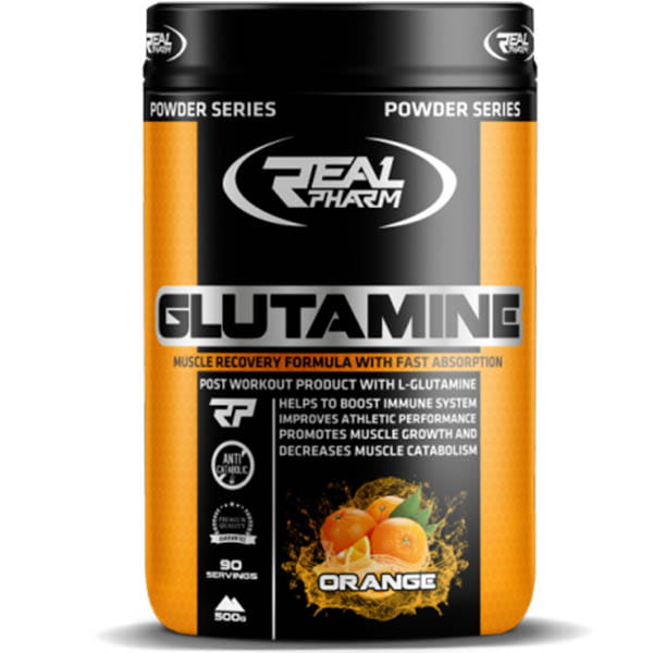 GLUTAMINA aminokwasy regeneracja Real Pharm Glutamine POMARAŃCZA 500g