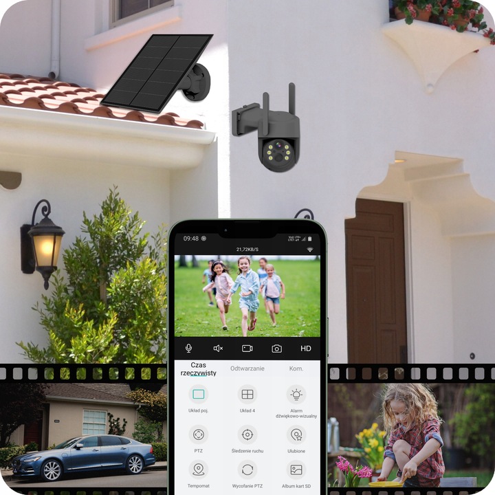 SOLARNA KAMERA WIFI 4MPX SMART ZEWNĘTRZNA OBROTOWA IP BEZPRZEWODOWA SZARA