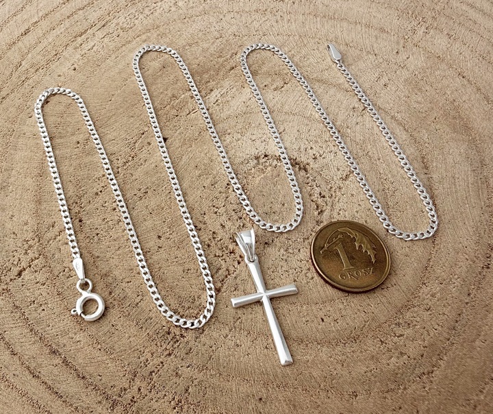 SREBRNY ŁAŃCUSZEK PANCERKA I KRZYŻYK 020/50CM ZESTAW IDEALNY NA PREZENT