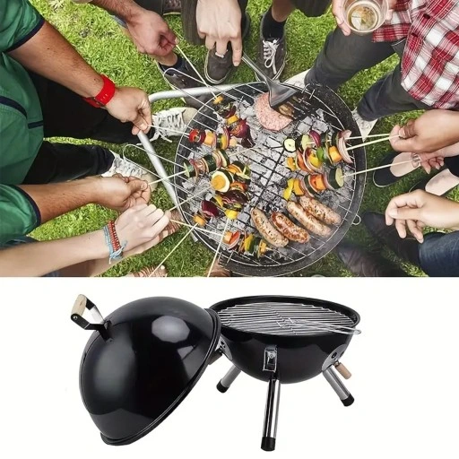 GRILL KOPUŁOWY OGRODOWY ZAMYKANY GRIL Z POKRYWKĄ WĘGLOWY BRYKIET OKRĄGŁY