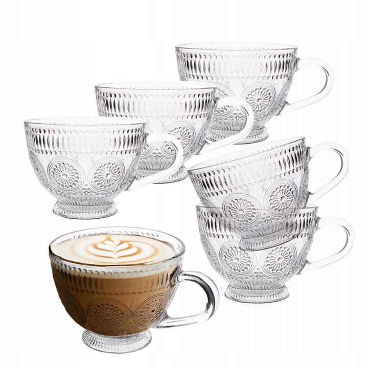 Zestaw 6 filiżanek do kawy szklanki kubki szklane Altom Design Daisy 430 ml