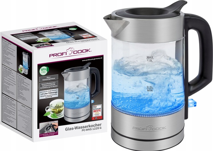 CZAJNIK ELEKTRYCZNY SZKLANY OSZCZĘDNY 1L PROFICOOK