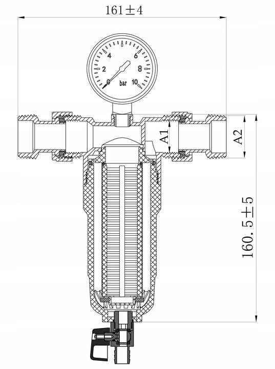 Filtr mosiężny mechaniczny z płukaniem Diamond 3/4 śrubunki manometr klucz