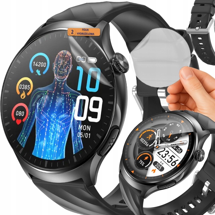 Smartwatch z Pomiarem Glukozy, EKG, HRV, Temperatura, 2 Paski w Zestawie