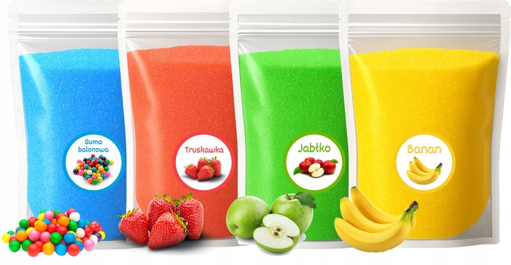 Cukier Kolorowy i Smakowy 4x 1kg Doypack Do Waty Cukrowej Zestaw