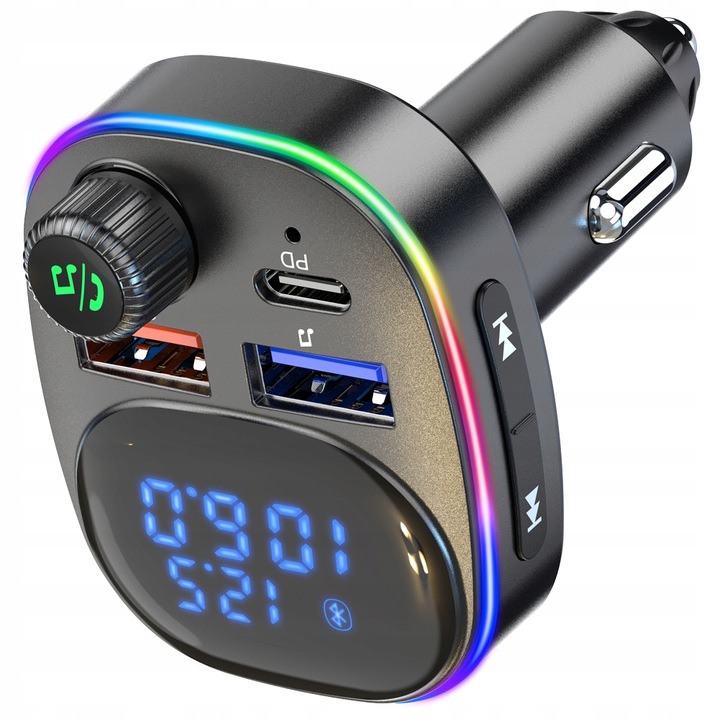 TRANSMITER BLUETOOTH FM SAMOCHODOWY SZYBKA ŁADOWARKA USB USB-C AUX