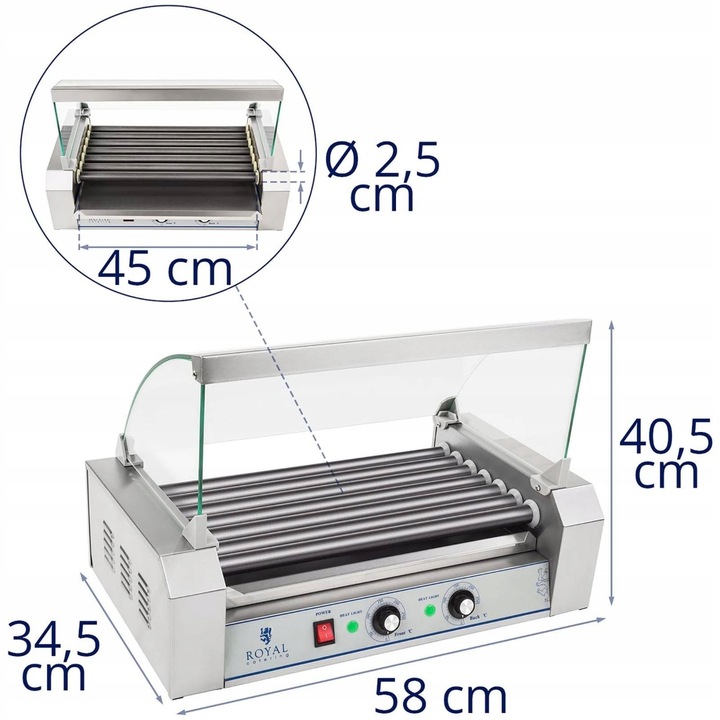 GRILL ROLKOWY DO HOT DOGÓW 7 TEFLONOWYCH ROLEK