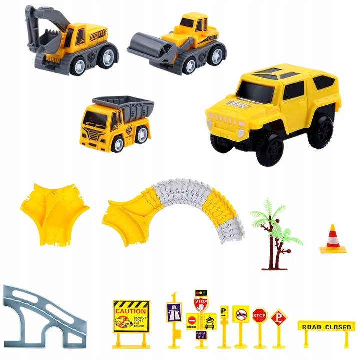 TOR SAMOCHODOWY WYŚCIGOWY DLA DZIECI POJAZDY BUDOWLANE NA PREZENT 255 EL.