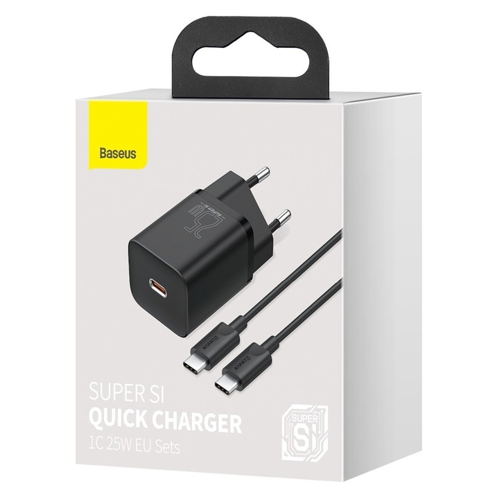 BASEUS ŁADOWARKA SIECIOWA KOSTKA ZASILACZ USB-C PD 25W Z KABLEM USB-C 1M