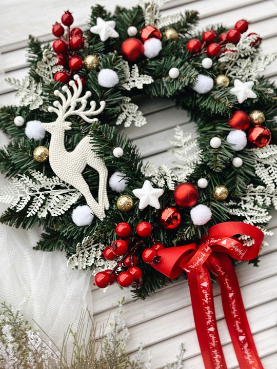 WIANEK ŚWIĄTECZNY BOŻE NARODZENIE WIENIEC STROIK NA DRZWI RENIFER