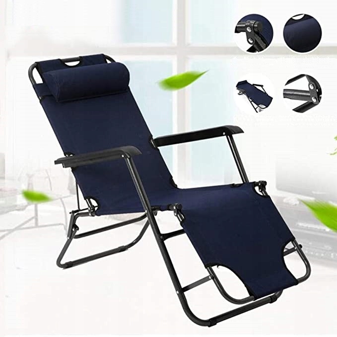 LEŻAK ogrodowy fotel plażowy tarasowy składany 3 pozycyjny granatowy leżank