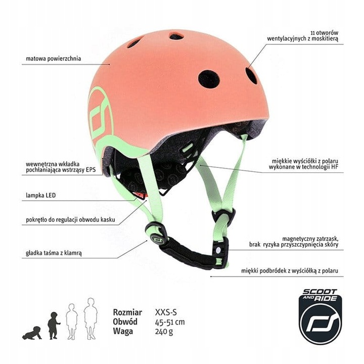 SCOOTANDRIDE Kask XXS-S dla dzieci 1-5 lat Peach