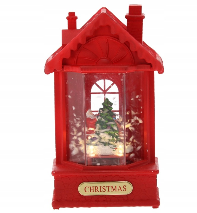 LAMPION ŚWIĄTECZNY Z WKŁADEM LED POZYTYWKA DOMEK CZERWONY 12 x 9 x 19,5 CM