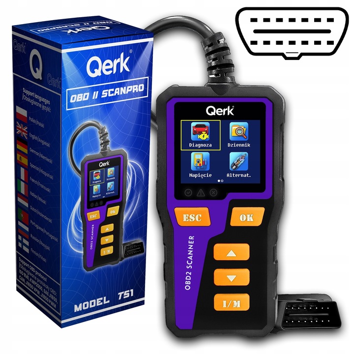 INTERFEJS DIAGNOSTYCZNY TESTER OBD2 POLSKIE MENU QERK T51 KOLOROWY ELM327